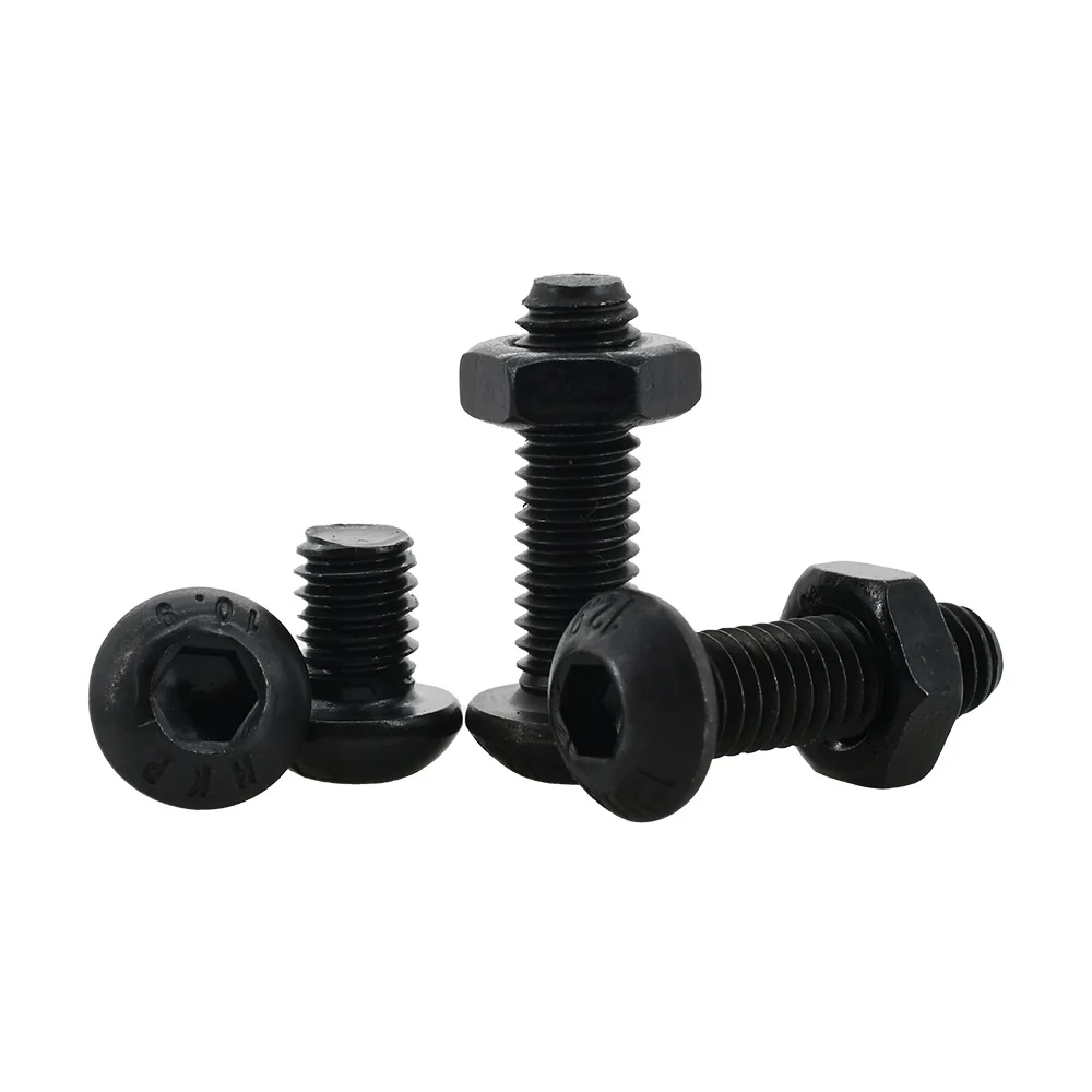 Grade 10.9 Round Head Hexagon Socke Screws M2 M3 M4 M5 M6 Motor Fairing Bolts ISO7380 Black Alloy Steel Hex Allen Bolt Nut Kit