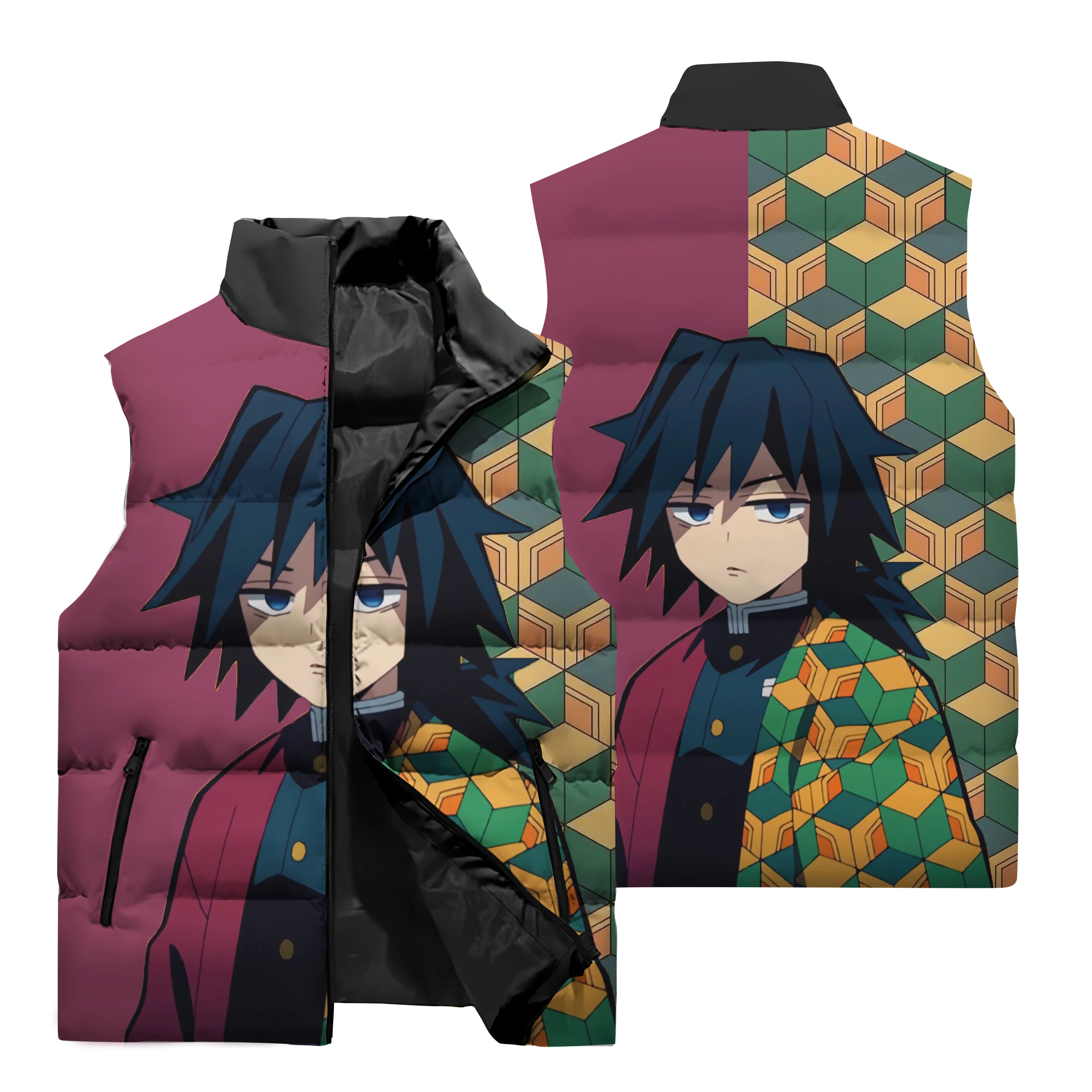 thumbnail image 1 of Nueva chaqueta sin mangas con estampado 3D de Demon Slayer para hombre para otoño e invierno, resistente al viento, cálida y cómoda, 1 of 5