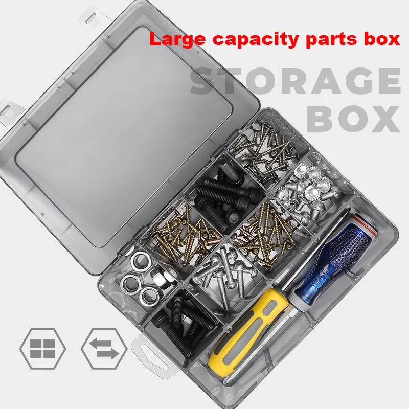 Plastic Tool Parts Box Storage Screw Box Tool Classification Electronic Component Drill Bit Accessories Thickened Grid Box