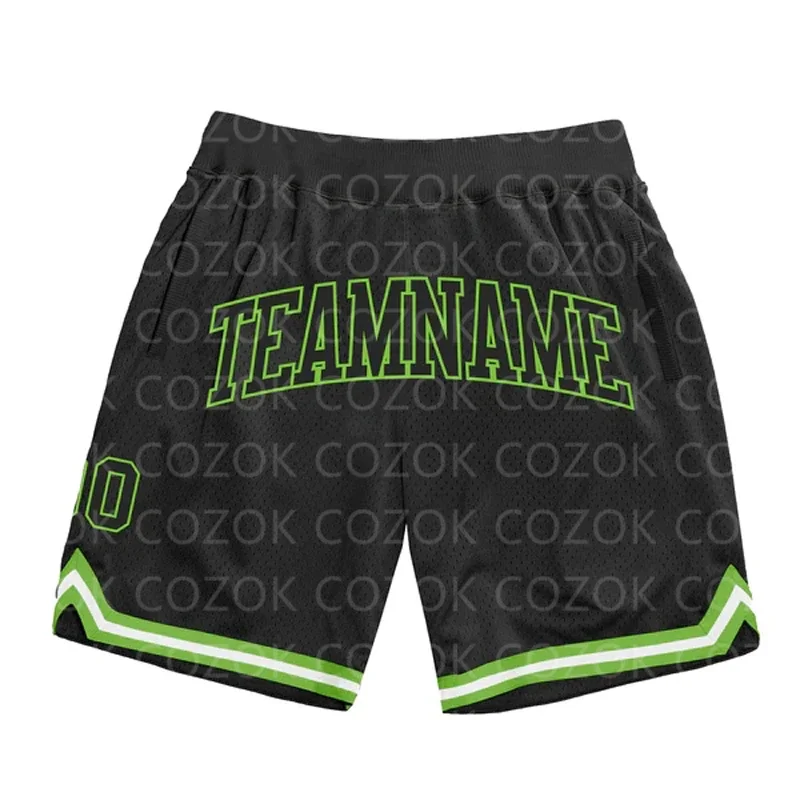 

Custom Black Green Authentic Basketball Shorts 3D Printed Men Shorts Name Mumber Quick Drying Beach Shorts