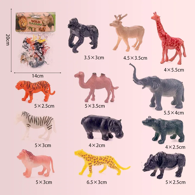 12PCS Miniature Lion Shark Horse Dinosaur Animals Model Set Action Figures Figurine Zoo Cute Education Kids Toy Gift 5