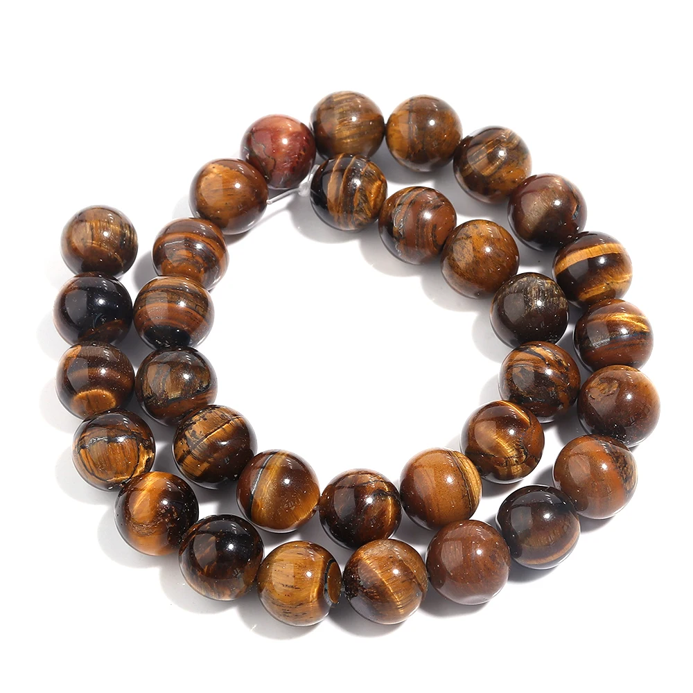 1 Strang runde gelbe Tigerauge Stein perlen Naturstein perlen lose Abstands perlen für DIY Schmuck herstellung Armband Halskette – Detail 2