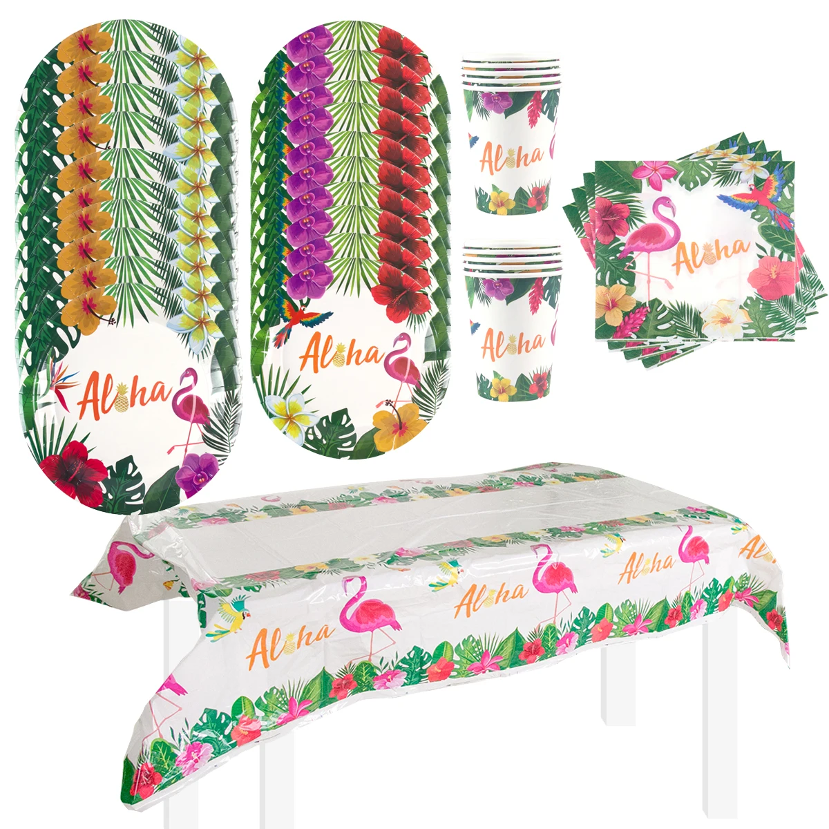 Luau Гавайские технические украшения, тропическая посуда Aloha, тарелки с фламинго, кружка, скатерть для летней вечеринки, дня рождения, искусственное украшение