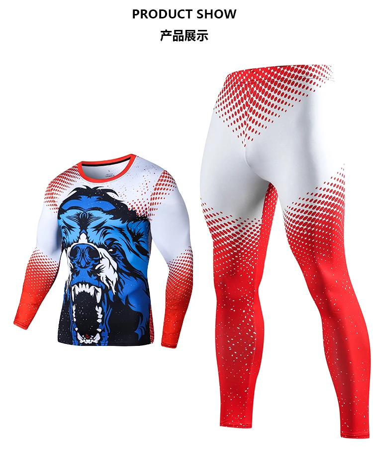 3D-gedruckter Sport-Kompressionsanzug für Herren, cooles gemustertes Fitness-Trainingskleidungsset für Herren – Detail 7