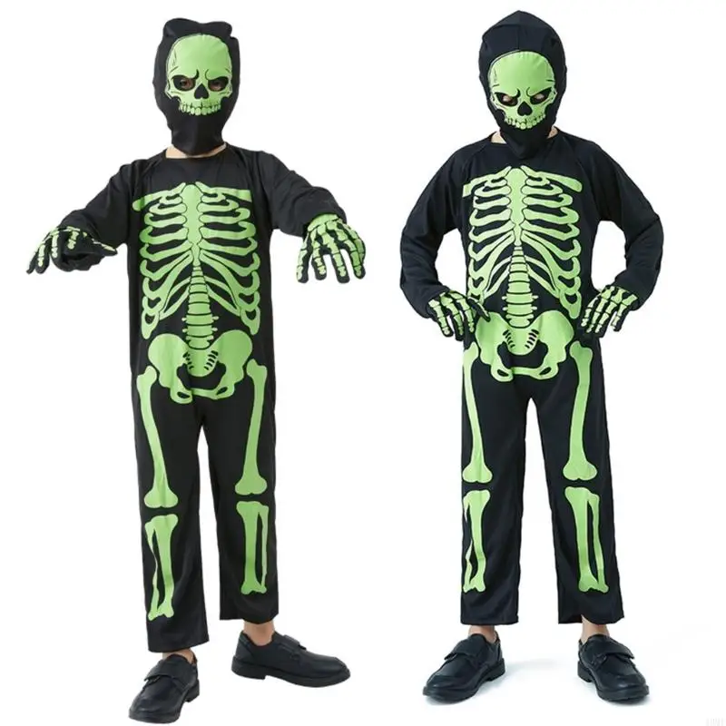 49MF Kids Role Play Jumpsuit Fancy Dress Up Bone Jumpsuit Boy Girl Halloween Costumes Party Cosplay Bodysuit Skeleton Costume