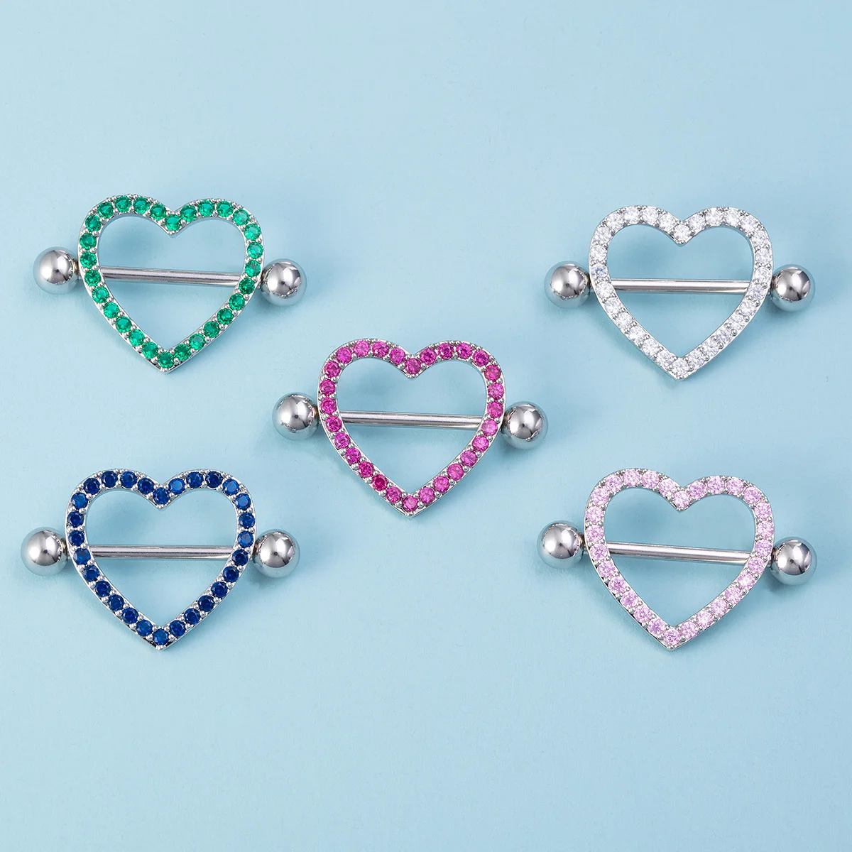 2pcs Rhinestone Decor Heart Nipple Ring