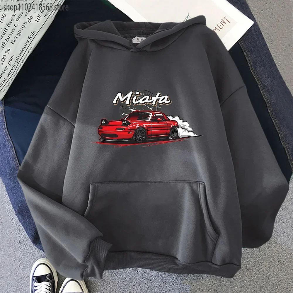 MX5 이니셜 D 남성용 후드, 드리프트 Jdm 맨투맨 애니메이션 마즈다 프린트 자동차 미아타 스트리트웨어, 남녀공용 자동차 문화 여성 후디