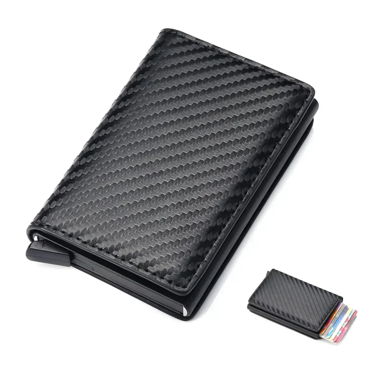 Carbon Fiber Credit Card Holder Wallet for Men RFID Smart Metal Thin Slim Pop Up Minimalist Small Black Purse Metal Case