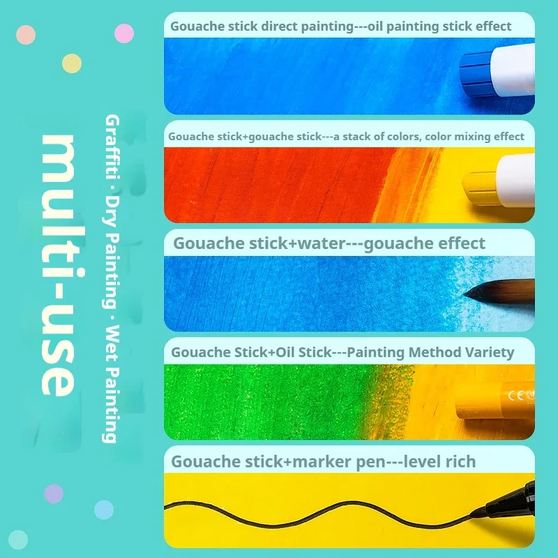 Bastoncini di pittura a guazzo solidi morbidi/pastelli/penri Basic/Macaron 6/12/18/24 colori Disegno Graffiti Art Pastelli Non tossici - immagine 3