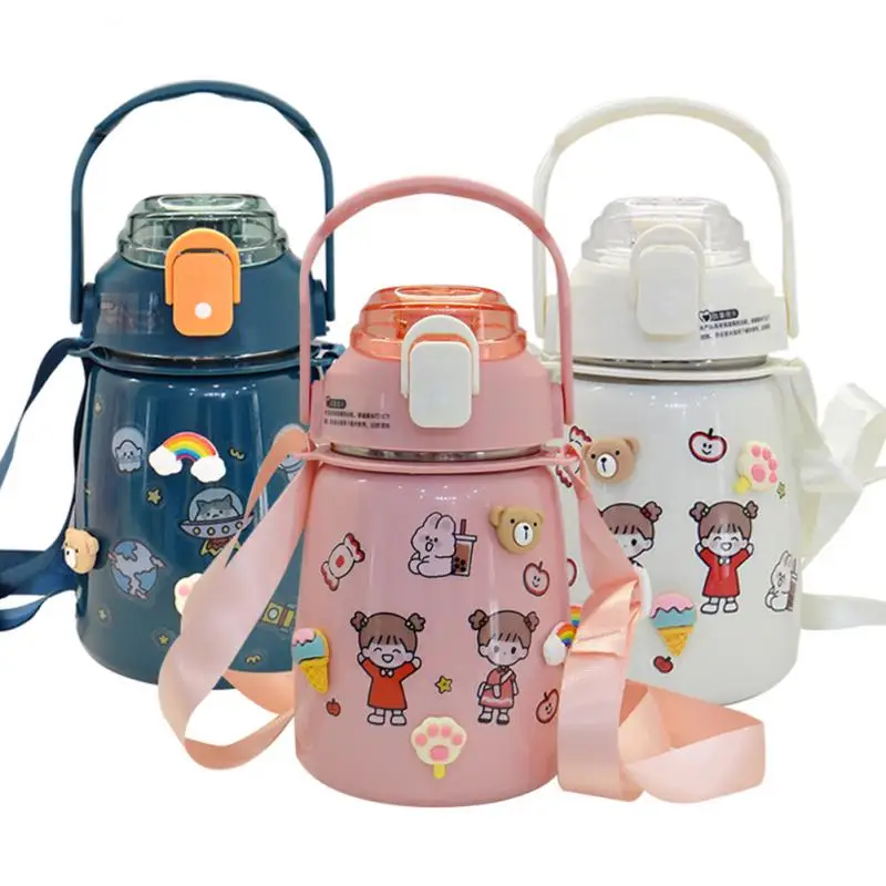 Creative Diy Sticker Thermos Mug Children's Potbellied Mug 850ml Straw