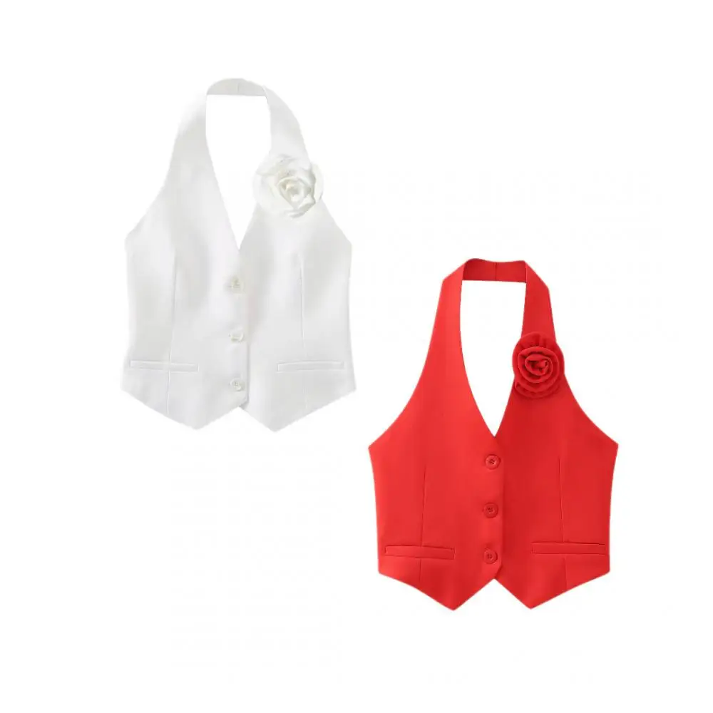 

Женский жилет с открытой спиной, цветочный укороченный жилет без рукавов, на пуговицах