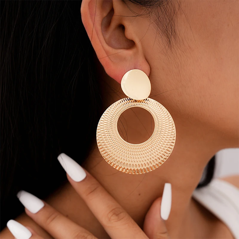 1 Pair Retro Geometric Overlapping Round Earrings Minimalist style For Women Girl Anniversary Jewelry GIft