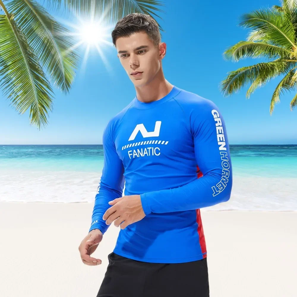 Long Sleeve Compression T Shirts Men Surf Diving Shirt UPF 50+ Swim Sun Shirts Man Outdoor Sports Training Tops
