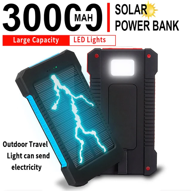 30000mAh Solar Fast Charging Power Bank Portable Waterproof External Battery with Flashlight for Outdoor traveling Xiaomi iPhone 1