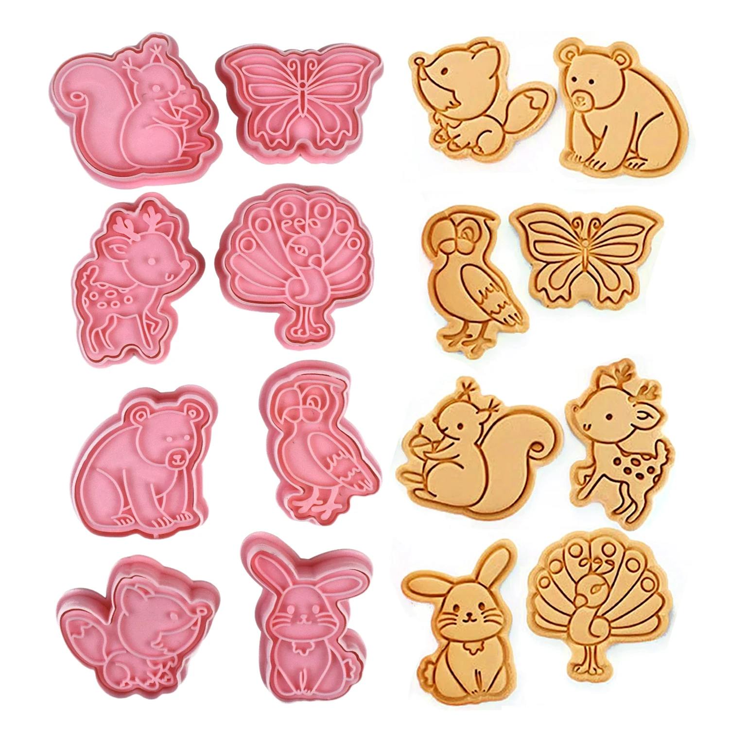 8Pcs Set Animals Cookie Cutter Stamp Plastic Cartoon Pressable Biscuit Mold Confectionery Kitchen Baking Pastry Tools cookie cutter