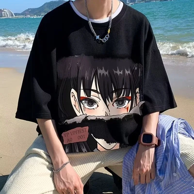 Manga japonesa série Monogatari masculina com estampa gráfica camisetas,  roupas casuais extragrandes, Harajuku Streetwear, verão - AliExpress