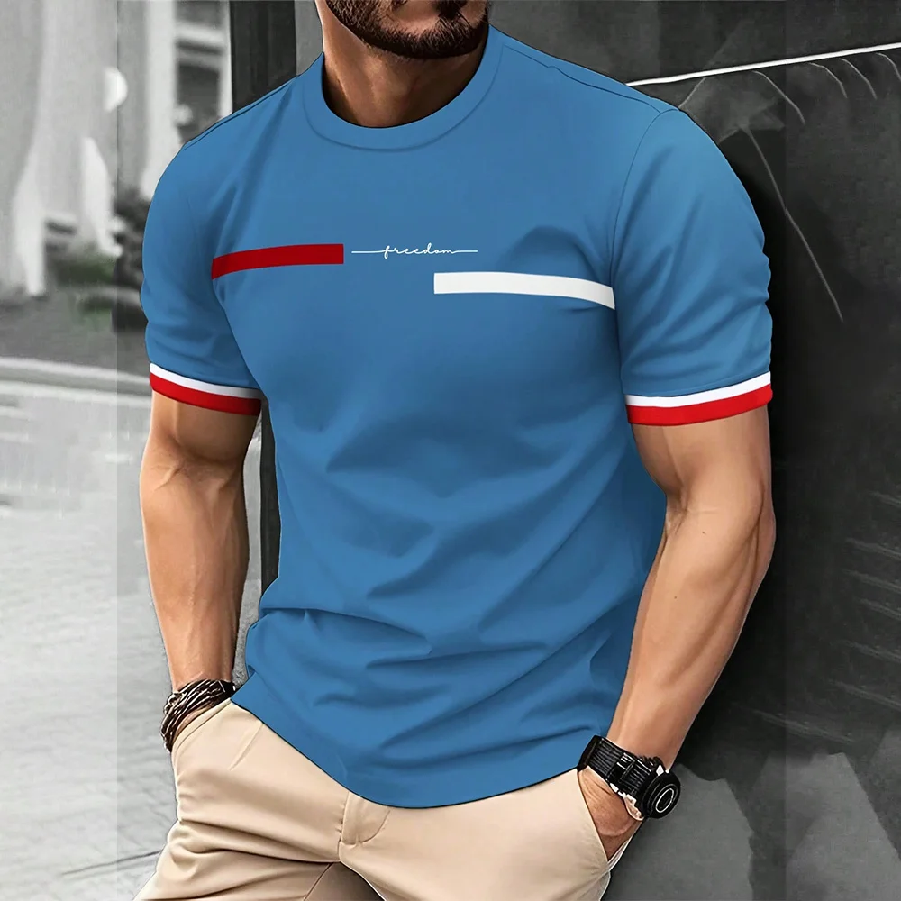 Fashion Summer 3D Stripe Letter Print Men's T Shirt Hip Hop Trend Harajuku Streetwear Casual O-neck Oversized T-shirts Men Tops 3
