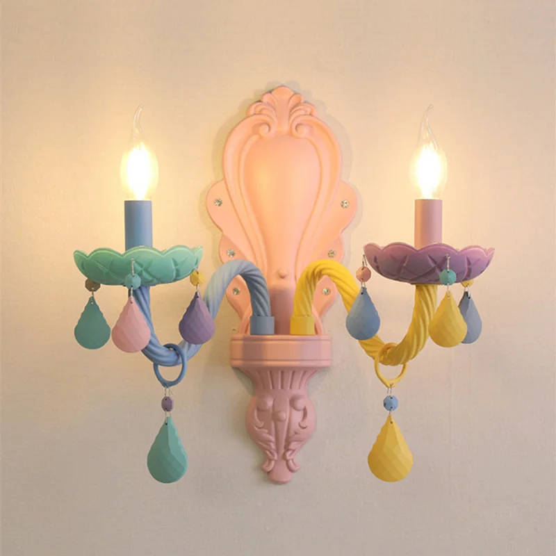 Rainbow Crystal Chandelier 110V/220V European Candle lustres Children's Bedroom Princess Makaron Lamps