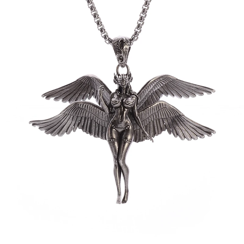 Collier pendentif rétro à quatre ailes pour hommes et femmes, amulette de foi d'ange exquise, cadeau de bijoux sexy, Kokor