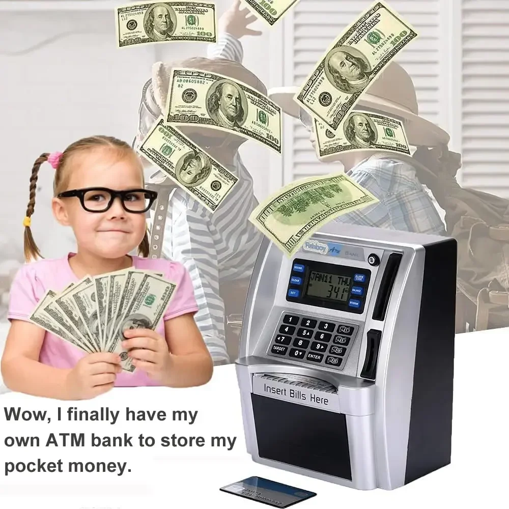 Electronic Piggy Bank ATM Password Money Box Cash Coins Saving Box ATM Bank Safe Box Automatic Deposit Banknote Christmas Gift 6