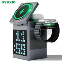 UYUXIO 3 in 1 Magnetic Wireless Charging Station with Bluetooth Speaker Alarm Clock RGB Pixel Display Fast Charging for iPhone 1
