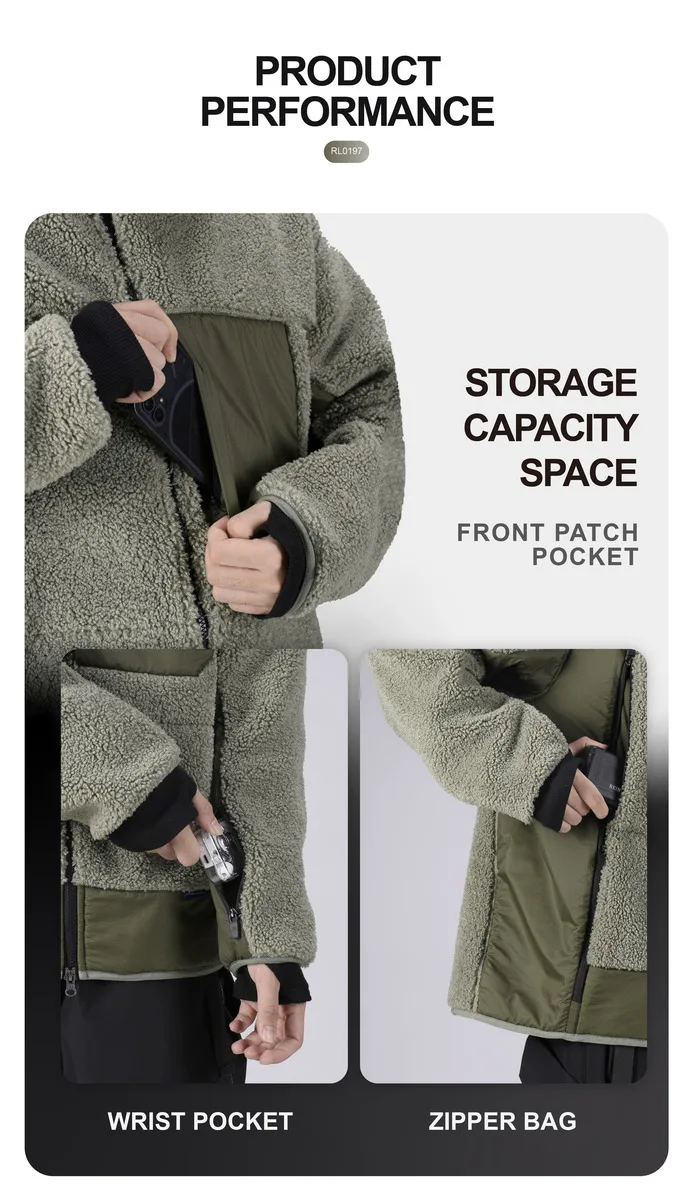 Reindee Lusion 22FW  Diagonal zipper fleece jacket warm coat spicing materials multiple pockets techwear gorpcore outdoor