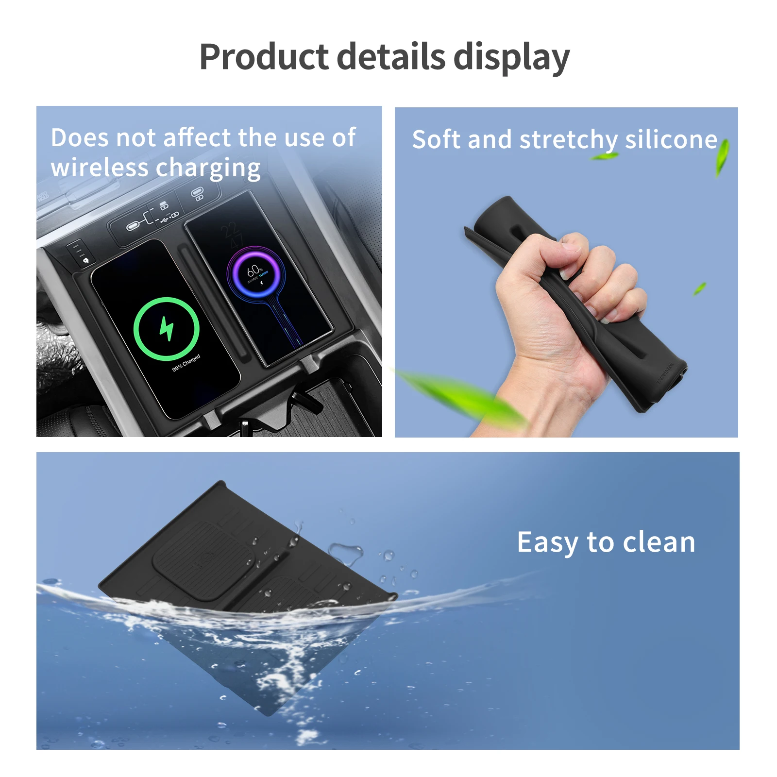 for Hyundai Santa Fe 2024 Wireless Charging Pad Auto Interior Accessories Car Phone Non-slip Charger Mat Silicone Protective Pad 4