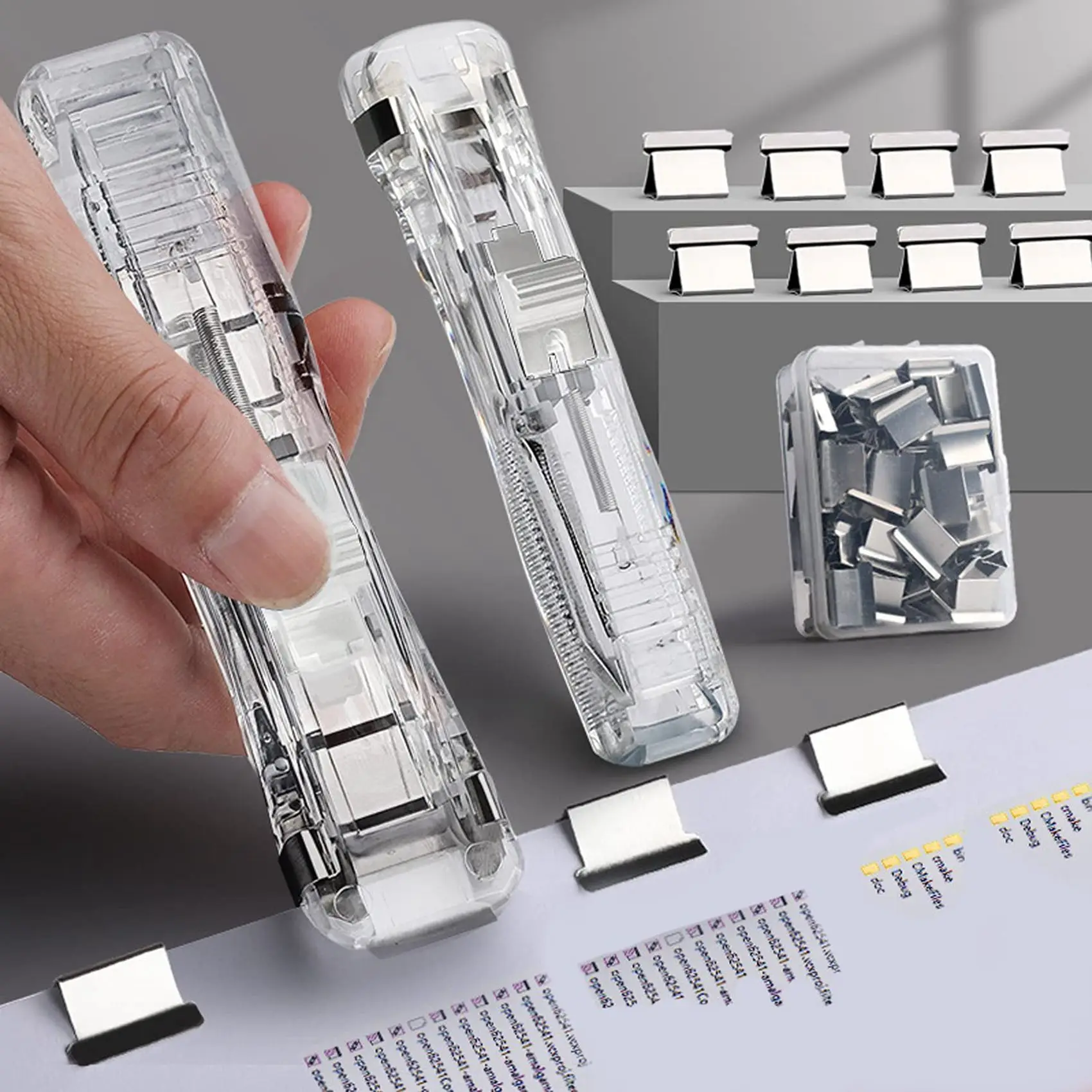 2X 사무용품 푸시 스테이플러 대학생을위한 학교 용품 책상 용 미니 스테이플러 스테이플러 소형 스테이플러 세트