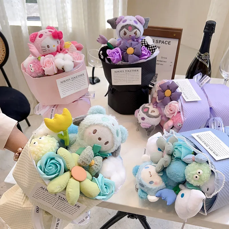 

Новинка Kawaii Hello Kitty Kuromi плюшевые куклы букет цветов Рождество День Святого Валентина День Рождения Выпускной подарок для девочки подарочный пакет