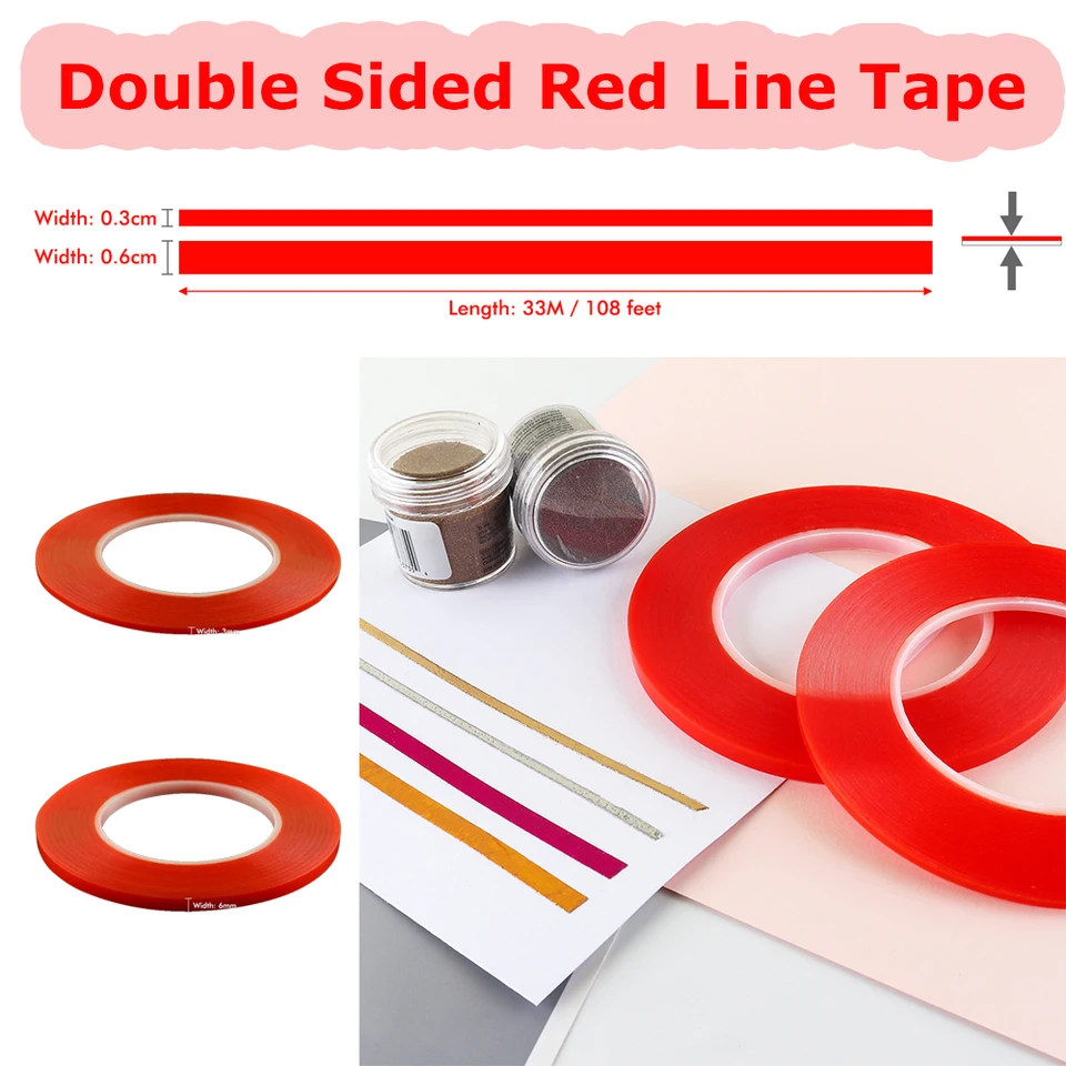 Cinta De Línea Roja De Doble Cara De 3mm Y 6mm, Rollo De