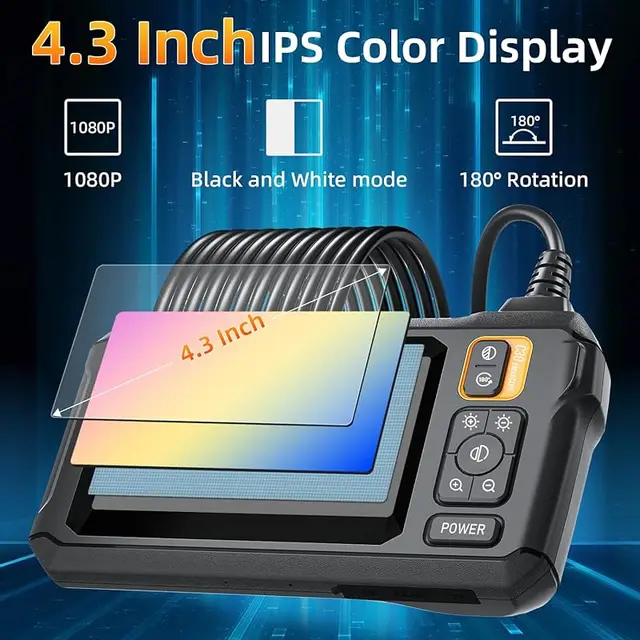 2MP Endoscope Camera 4.3 IPS Screen Single Lens Borescope Inspection Camera with 8mm IP67 Waterproof Snake Camera for Car Engine 2