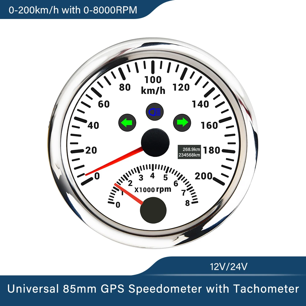 Newest 85mm GPS Speedometer 120km/h 0-200KM/H with 0-8000RPM Tachometer  with Red Backlight 12V 24V for Car Yacht Boat Universal - AliExpress