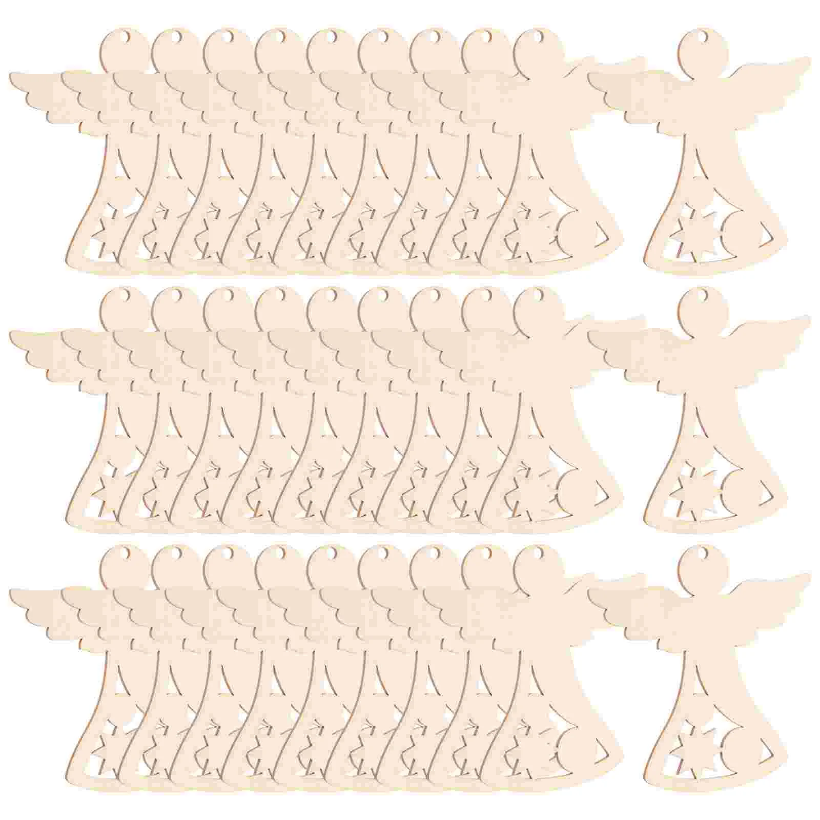 

30pcs Unfinished Wood Cutouts Angel Shape Wood Slices Diy Wood Slices Cutouts