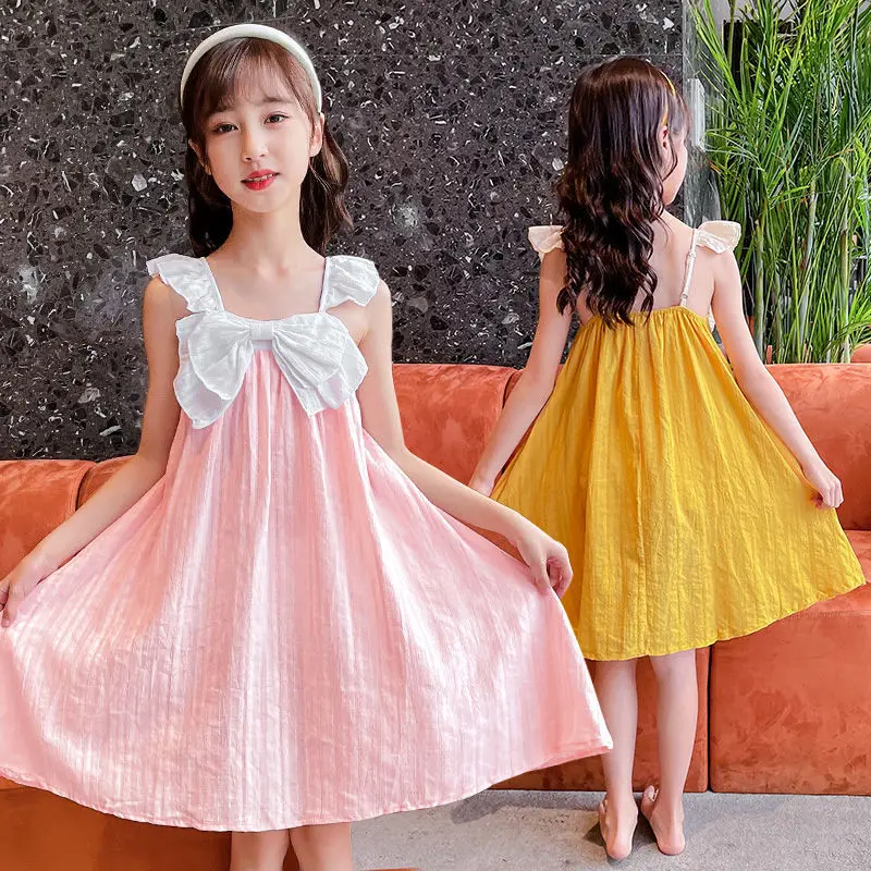 

Girls Dresses Summer Children Slip Dress 4 6 8 10 12 Years Big Bow Sleeveless Party Kids Dress For Girls Butterfly Girls Clothes