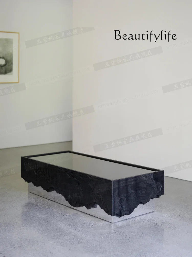 

Italian Minimalist Black Square Coffee Table Modern Light Luxury Designer Square Table Sofa Side Table