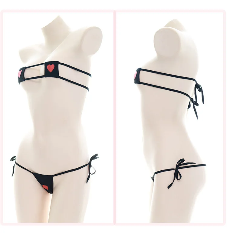 Sexy Lingerie Cosplay Mini Bikini Lolita Kawaii Heart Bandage Anime Cosplay Erotic Costume Bra Underwear Set_voghion.com