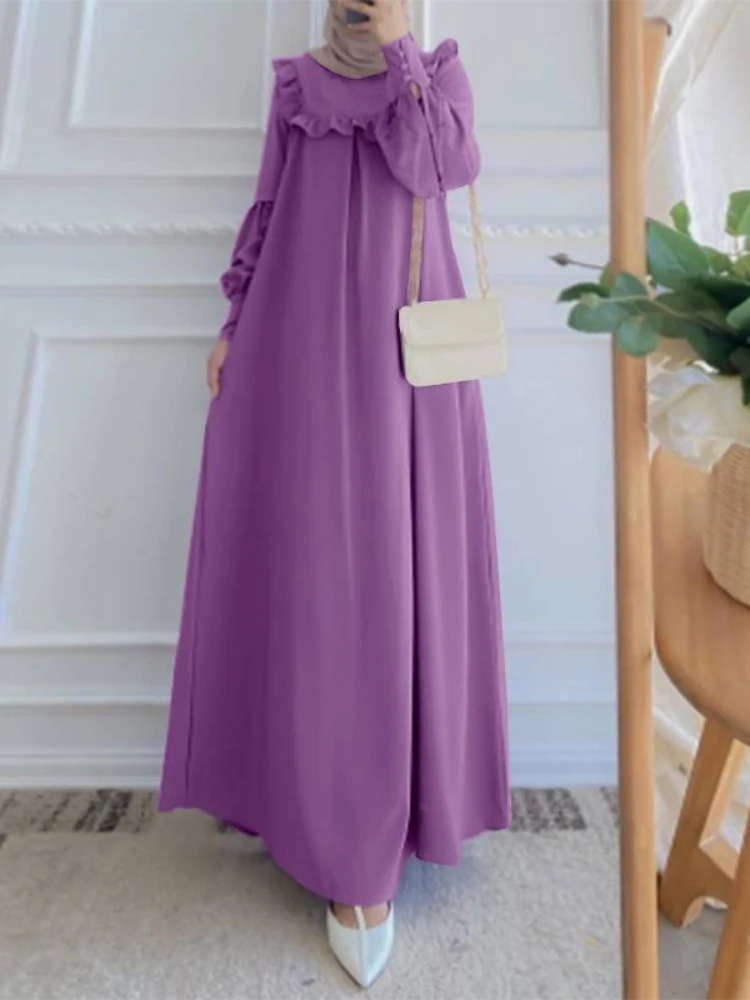 

Женское платье с длинным рукавом, однотонное платье в мусульманском стиле, элегантное платье-кафтан, 2024