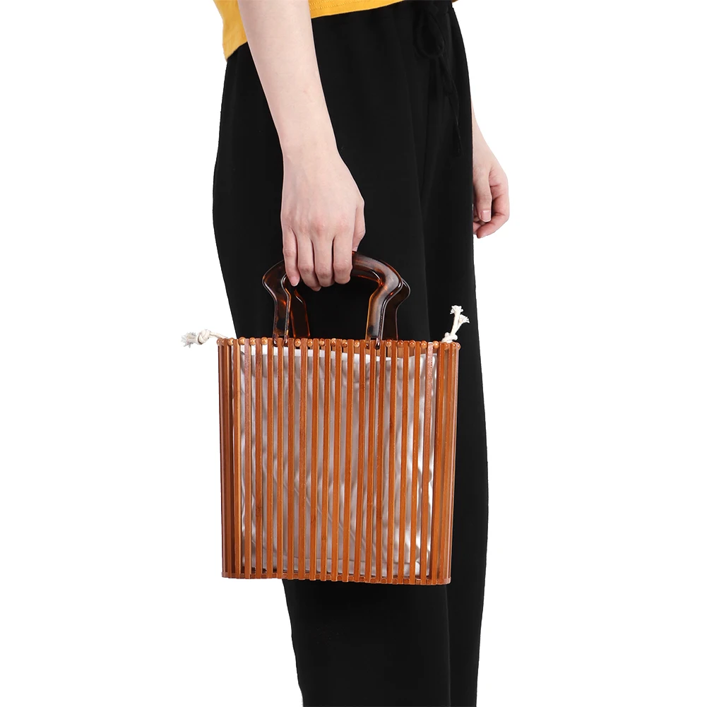 Handles Purse Beach Bag Bamboo Handbag Makeup Travel Shopping with Acrylic Handle for Holiday Mobile phone Wallet 5