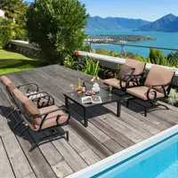 5pcs Patio Rocking Chairs 4-in-1 Fire Pit Table Heavy-Duty Conversation Outdoor