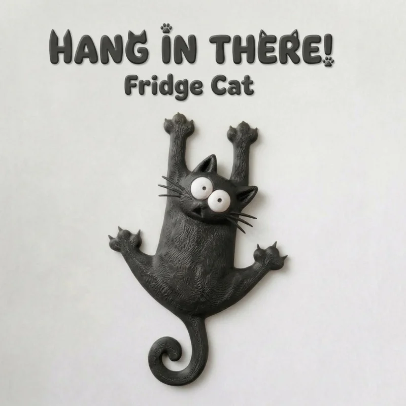 Charming Cat-Themed Magnetic Refrigerator Accessory — Hang in There, Kitty