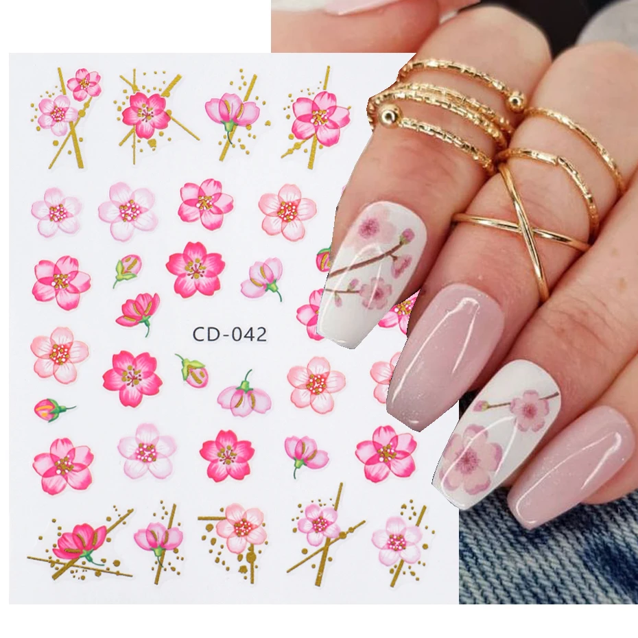 Spring Sakura Nail Stickers Cherry Blossoms Decals Pink Flowers Slider
