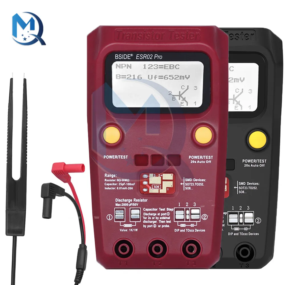 다목적 트랜지스터 ESR/SMD 테스터 ESR02pro 스마트 다이오드 3 극 커패시턴스 저항 측정기 LCD 미터 MOS/PNP ...