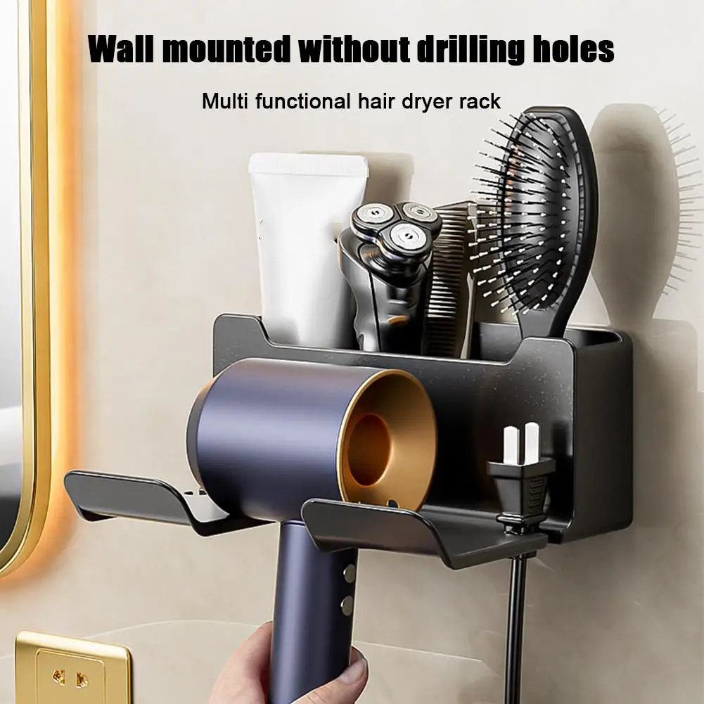 Hair Dryer Holder Wall Mounted Storage Box Bathroom Accessories
