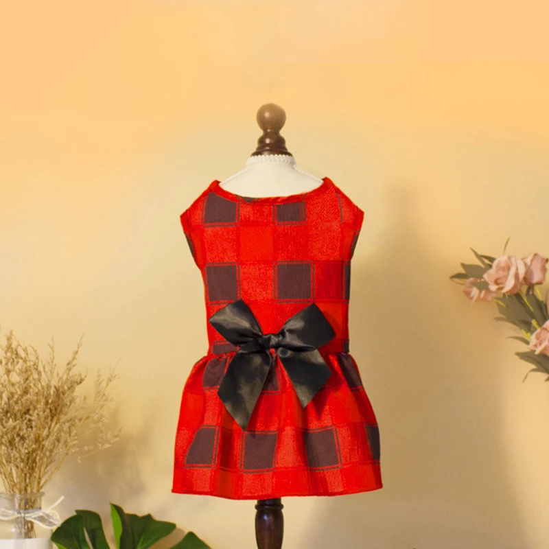 Plaid Print Big Bow Skirt Summer Dog Beach Princess Dress Pet Clothes for Small Medium Dogs Dog Clothes Holiday Dress Up