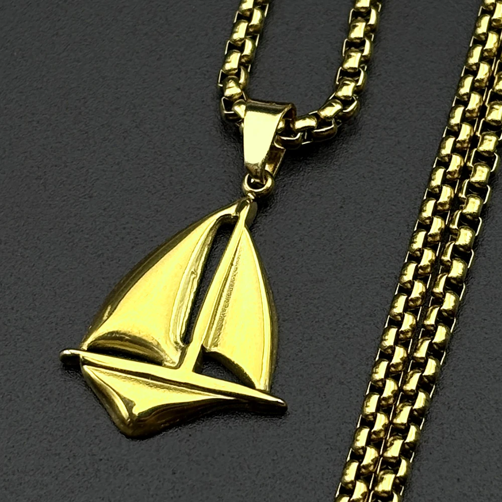 Navigations-Segelkette für Damen und Herren, Edelstahl, goldfarben, Hip-Hop, Sommer, Sport, Halskette, Schmuck, Geschenke