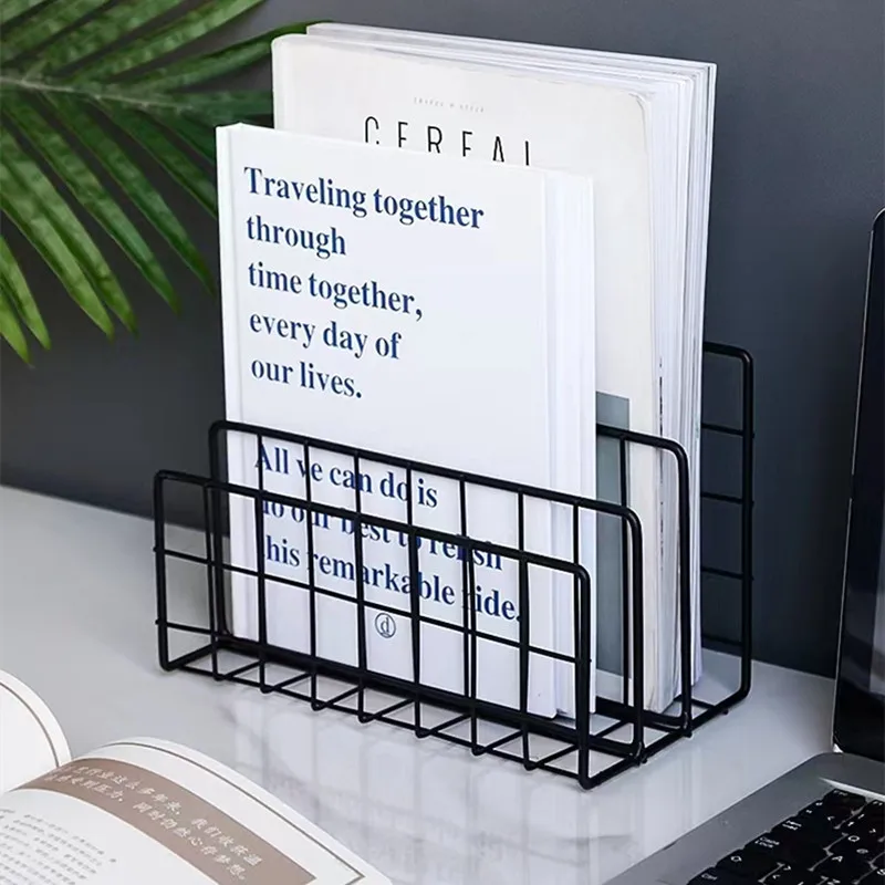 Iron Trapezoidal Bookshelf Creative Simple Office Desktop Magazine Document Sorting Storage Rack