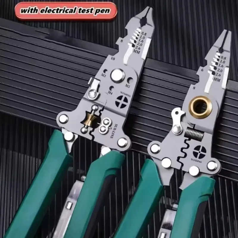 Winter New Multifunctional Wire Stripper with Electrical Test Pen Foldable Cable Cutter Crimper Tool Electrical Folding Pliers