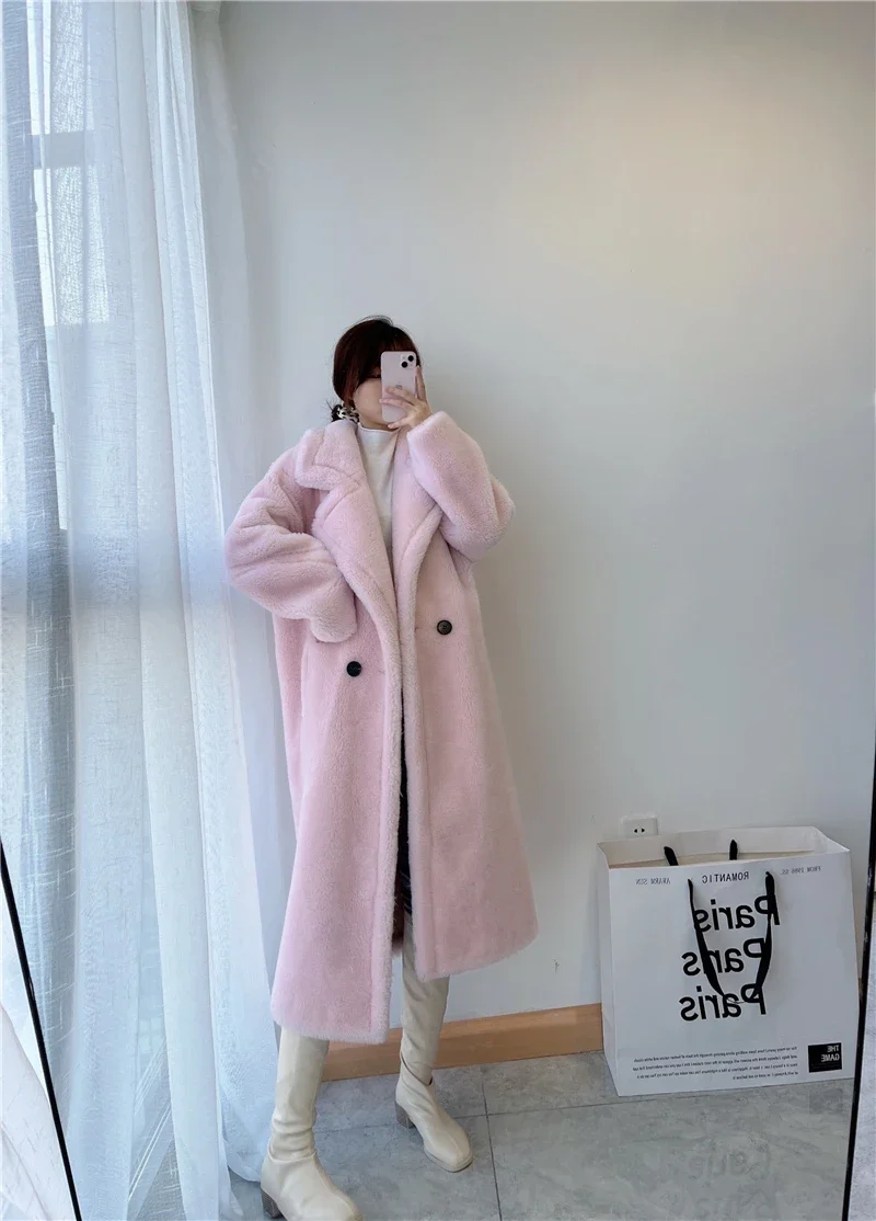 Solid Color Sheep Shearing Jacket Warm Wool Fur Coat Women Korean Fur Jackets Women Tops Casual Mid-length Fur Coats Zm944