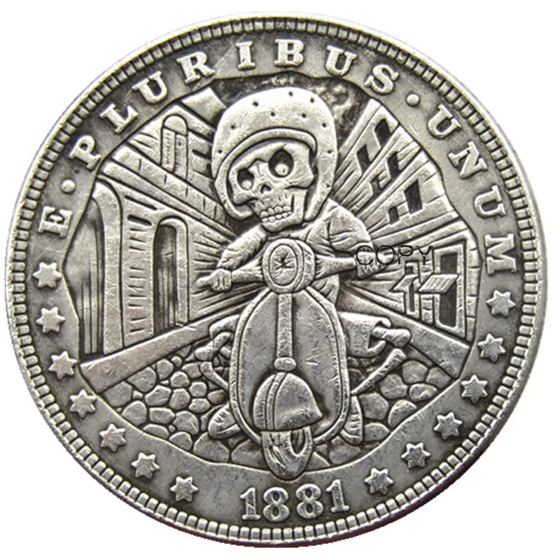 Hb(125)Us Hobo Morgan Dollar Skull Zombie Zkeleton Monete Placcate Argento