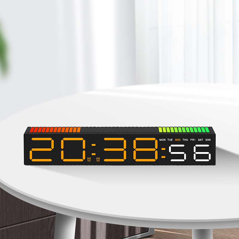 LED Digital Alarm Clock with Sound Wave Ambient Light RGB Glowing Desktop Decoration Mood Clock Bedside Auto Dimmable Clock
